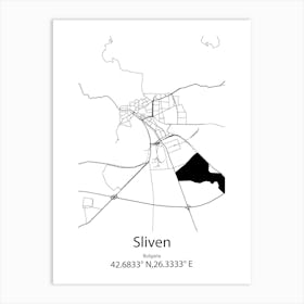 Sliven,Bulgaria Minimalist Map Art Print