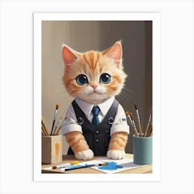 Cute Cat In A Suit Architect Art Print