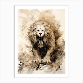 Lion Art Painting Japanese Ink Style 1 Art Print