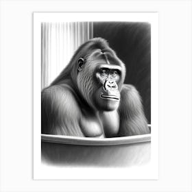 Gorilla In Bath Tub Gorillas Greyscale Sketch 1 Art Print