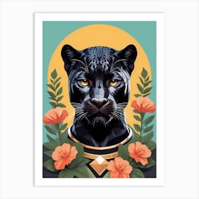 Floral Black Panther Portrait In A Suit (6) Art Print
