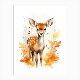 A Deer Watercolour In Autumn Colours 2 Art Print