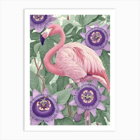 Andean Flamingo And Passionflowers Minimalist Illustration 3 Art Print