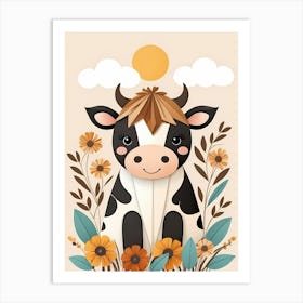 Floral Cute Baby Cow Nursery (23) Art Print