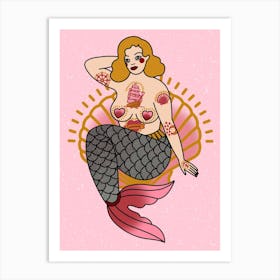 Bambi Blonde Tattooed Mermaid Pin Up Art Print