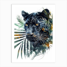 Double Exposure Realistic Black Panther With Jungle 32 Art Print