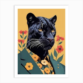 Floral Black Panther Portrait In A Suit (23) Art Print