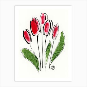 Five Red Tulips Art Print