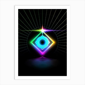 Neon Geometric Glyph in Candy Blue and Pink with Rainbow Sparkle on Black n.0413 Art Print