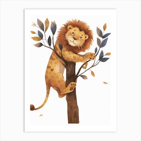 African Lion Climbing A Tree Clipart 3 Art Print