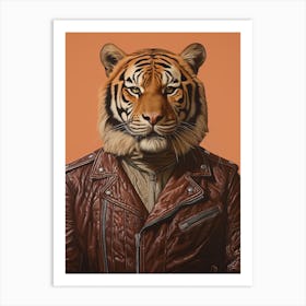 Tiger Illustrations Wearing A Leather Jacket 1 Art Print