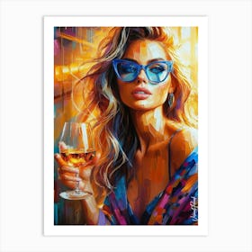 Female With A Glass Of Golden Wine 2 Art Print