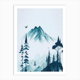 Mountain And Forest In Minimalist Watercolor Vertical Composition 130 Art Print