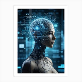 Abstract Head Of A Cyborg With A Highly Detailed Geometric Brain Profile Connected To A Futuristic 2 1 Art Print