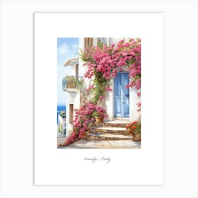 Amalfi, Italy   Mediterranean Doors Watercolour Painting 4 Poster Art Print