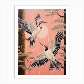 Vintage Japanese Inspired Bird Print Woodpecker 2 Art Print