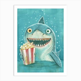 Cute Shark With Popcorn Underwater Art Print