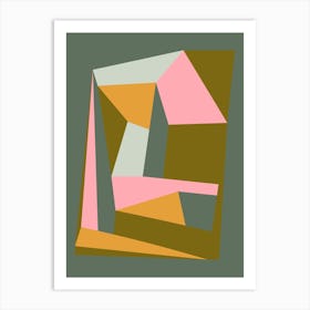 Bold Geometric Abstraction in Teal Green and Pink Art Print