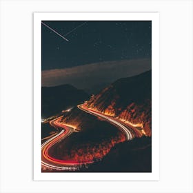 Long Exposure Of A Highway At Night Art Print