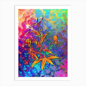 Flame Lily Botanical in Acid Neon Pink Green and Blue n.0307 Art Print