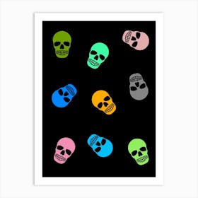 Skull Pattern On Black Background Art Print