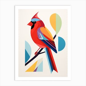 Colourful Geometric Bird Cardinal 3 Art Print