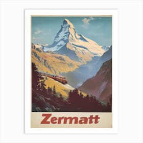 Aihrgdesign A Classic 1960s Travel Poster For Zermatt Showcas 5c0d7527 C13d 4715 Af1f Ac6dd89bae01 3 Art Print