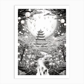 Chinese Lantern Festival Black And White 3 Art Print