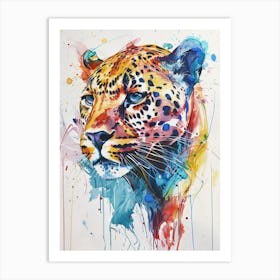 Panther Colourful Watercolour 3 Art Print
