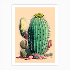 Peyote Cactus Retro Drawing 1 Art Print