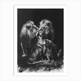 Barbary Lion Charcoal Drawing Interaction 4 Art Print