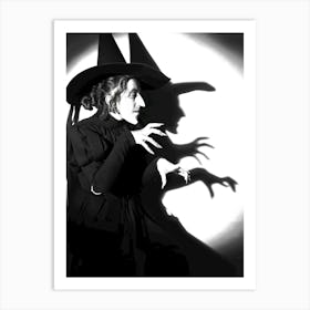 Wicked Witch Vintage Black and White Halloween Art Art Print