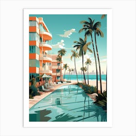 Abstract Illustration Of South Beach Miami Florida Orange Hues 2 Art Print