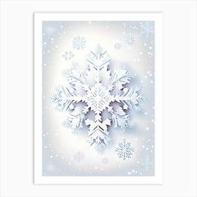 White, Snowflakes, Retro Drawing 2 Art Print