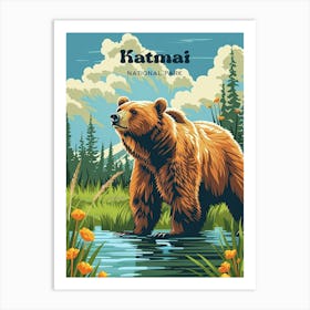 Katmai National Park Bears Art Illustration Art Print