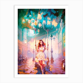 Girl On A dreamy Swing Art Print