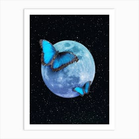 Blue Butterflies On The Moon Art Print