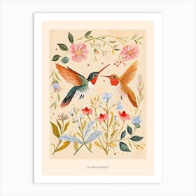 Folksy Floral Animal Drawing Hummingbird 2 Poster Art Print