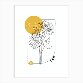 Leo Birth Flower & Zodiac Sign Art Print