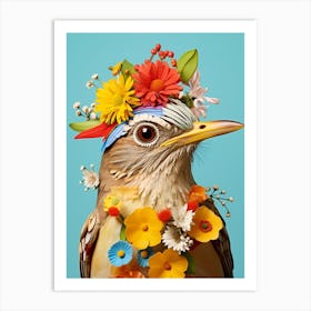 Bird With A Flower Crown Hermit Thrush 2 Art Print