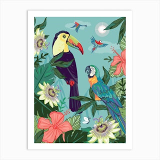 Toucan And Parrots Art Print