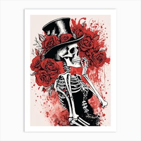 Floral Skeleton With Hat Ink Painting (78) Art Print