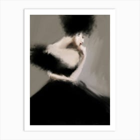 MADAME X's SISTER - Fashion Illustration of Model in Couture Black Dress,  Red Lips, Neutral Monochromatic  by  "Colt x Wilde"   Art Print