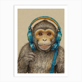 Monkey With Headphones 5 Art Print