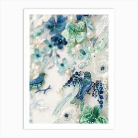 Blue And White Embroidered Flowers Art Print