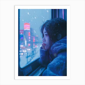 Girl Looking Out Of A Train Window Art Print