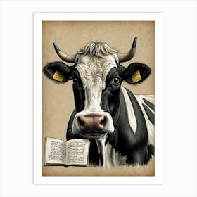 Cow With Book Art Print