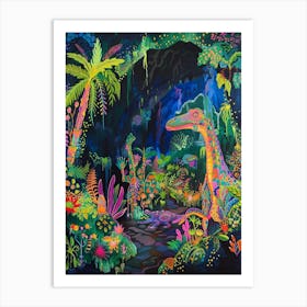 Dinosaur In The Colourful Cave Painting 3 Art Print