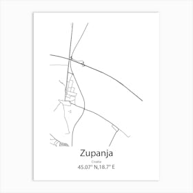 Zupanja,Croatia Minimalist Map Art Print