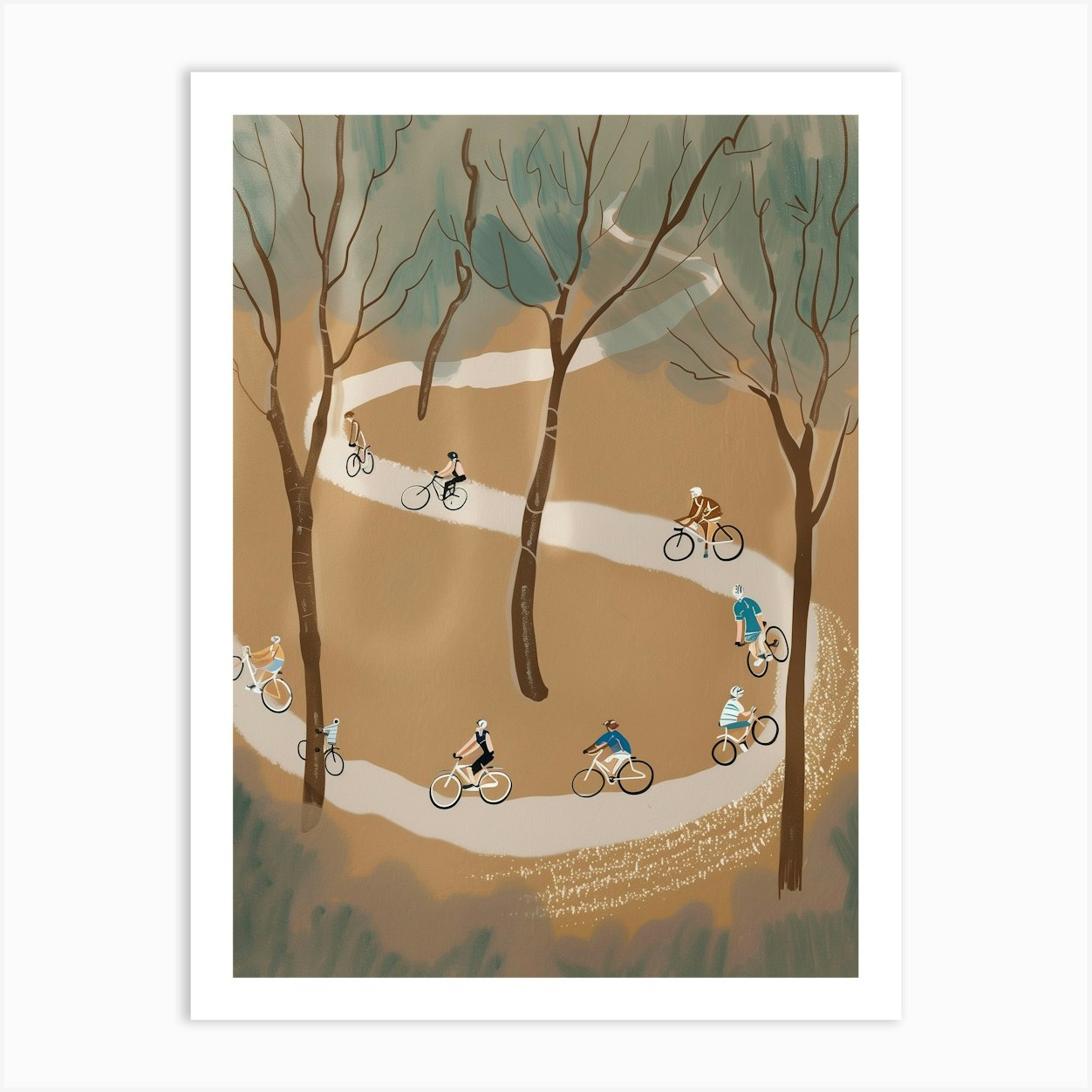 People Riding Bikes In The Woods Art Print by AST prints